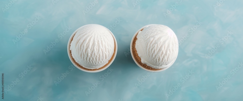 Fototapeta premium Two ice cream cones with white ice cream in them