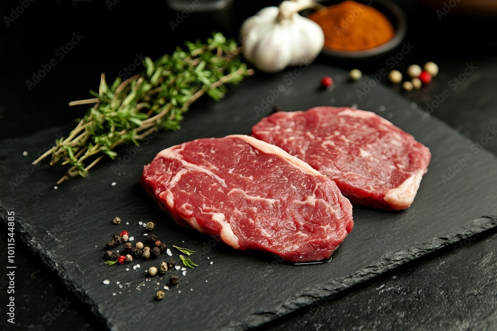 Premium Raw Beef Steaks Ready for Grilling. AI generated illustration Premium Raw Beef Steaks Ready for Grilling. AI generated illustration