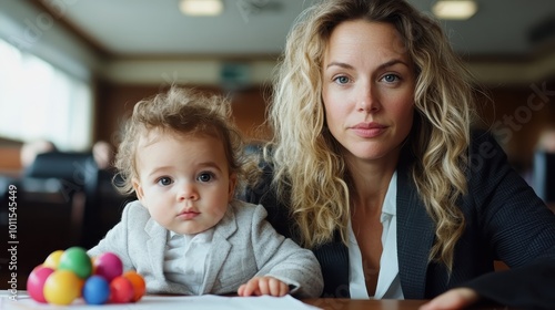 A professional woman sits with her child in a formal setting, representing the intersection of work-life balance, family priorities, and determination in modern times.