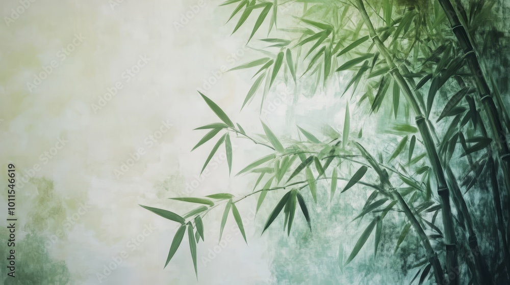 Naklejka premium Bamboo in the Breeze, Depicting the harmony of nature's resilience and flexibility, embodying Feng Shui principles and tranquility