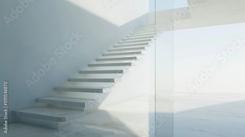 A sleek staircase in minimalist style, with open risers, glass balustrades, and a floating design, adding architectural interest to the home.