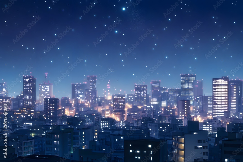 Fototapeta premium City Lights Under a Starry Sky