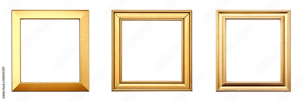 Set of Golden color square shape frame isolated on a transparent background Set of Golden color square shape frame isolated on a transparent background