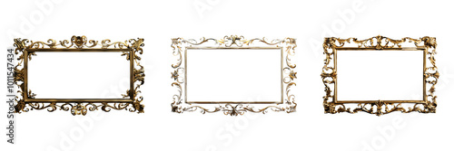  Set of Thin vintage gold frame for your design. Vintage cover. Place for text. Vintage beautiful rectangular frame isolated on a transparent background 