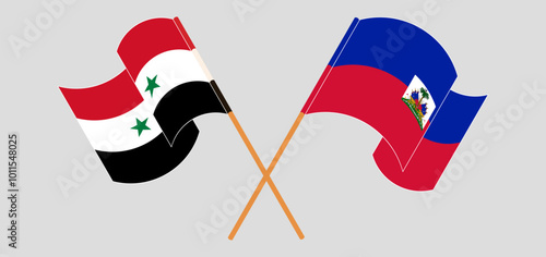 Crossed and waving flags of Syria and Republic of Haiti. Vector illustration