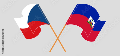 Crossed and waving flags of Czech Republic and Republic of Haiti. Vector illustration photo