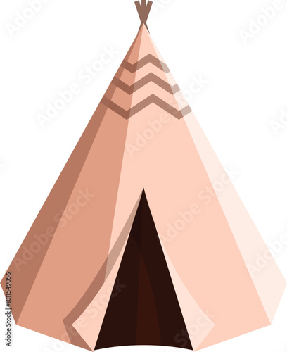 Cartoon illustration of a typical native american dwelling, with a pink canvas and brown details