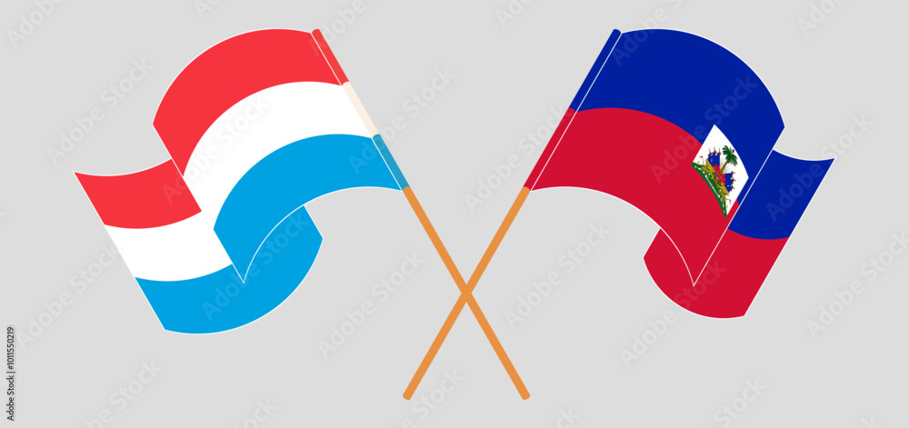 Crossed and waving flags of Luxembourg and Republic of Haiti. Vector illustration Crossed and waving flags of Luxembourg and Republic of Haiti. Vector illustration