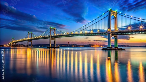 Nighttime shot of Leading Lines Claiborne Pell Bridge in Background at Newport Rhode Island