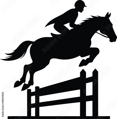  Horse and rider jumping over a hurdle. Hand drown horse vector.