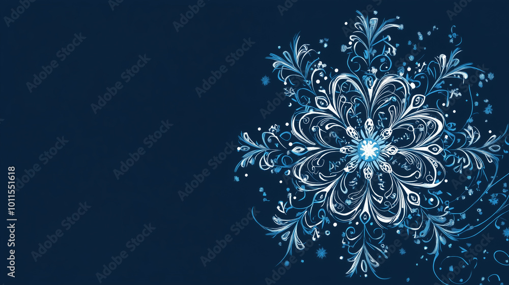 Close-up of delicate snowflake floating against a blue background Close-up of delicate snowflake floating against a blue background
