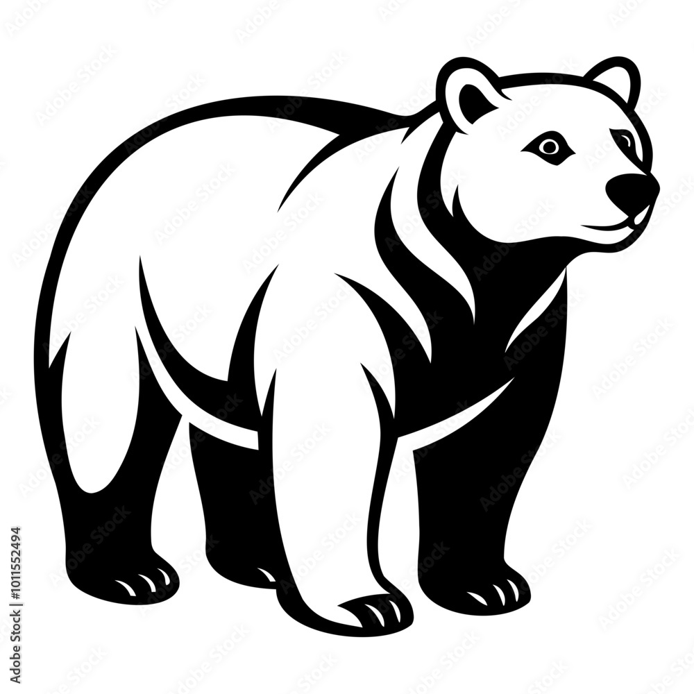 Fototapeta premium Grizzly or Polar bear black silhouette vector illustration on a white background, Logo icon