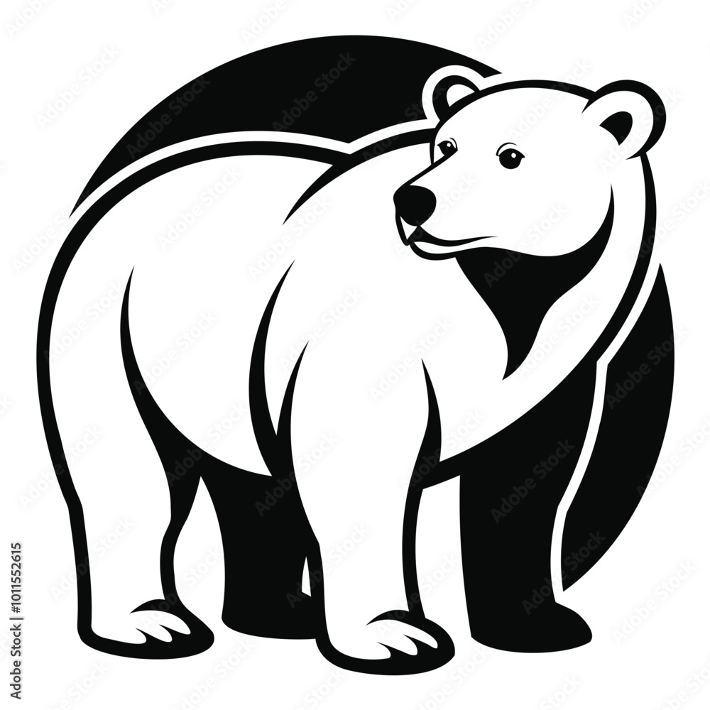 Fototapeta premium Grizzly or Polar bear black silhouette vector illustration on a white background, Logo icon