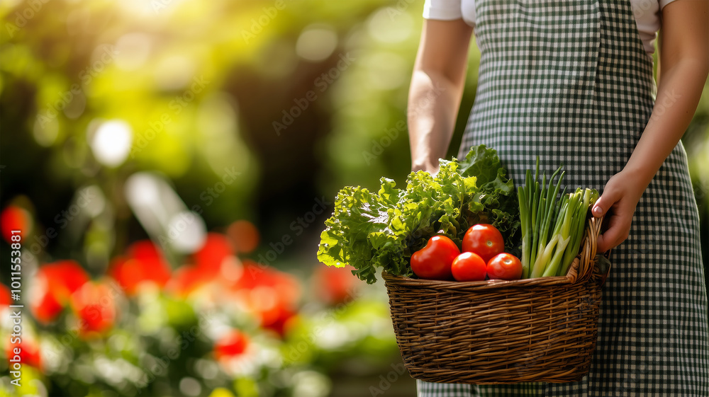 Fototapeta premium 新鮮な野菜を収穫する農園の風景