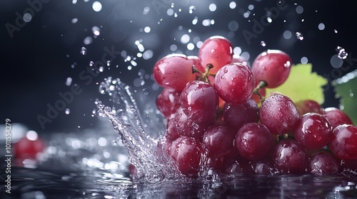 Fresh Grapes with Water Splashing Effect