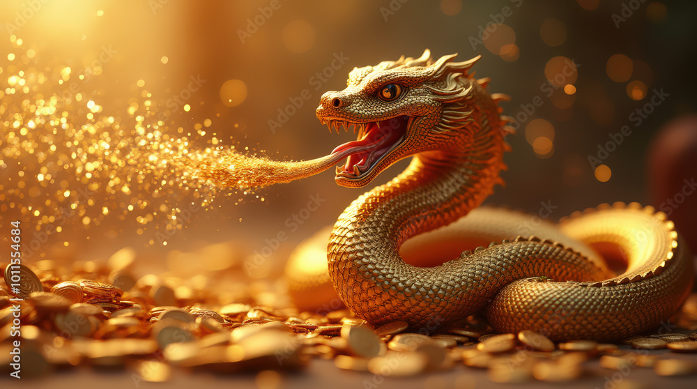 Golden Chinese Zodiac Snake on Red Background for 2025 New Year - Luxury Symbol of Prosperity and Wealth Golden Chinese Zodiac Snake on Red Background for 2025 New Year - Luxury Symbol of Prosperity and Wealth