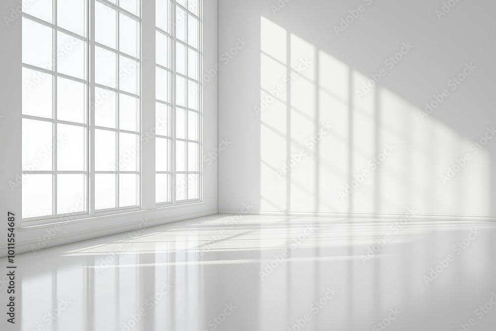 Sunlight streaming through a large window in a white room Sunlight streaming through a large window in a white room