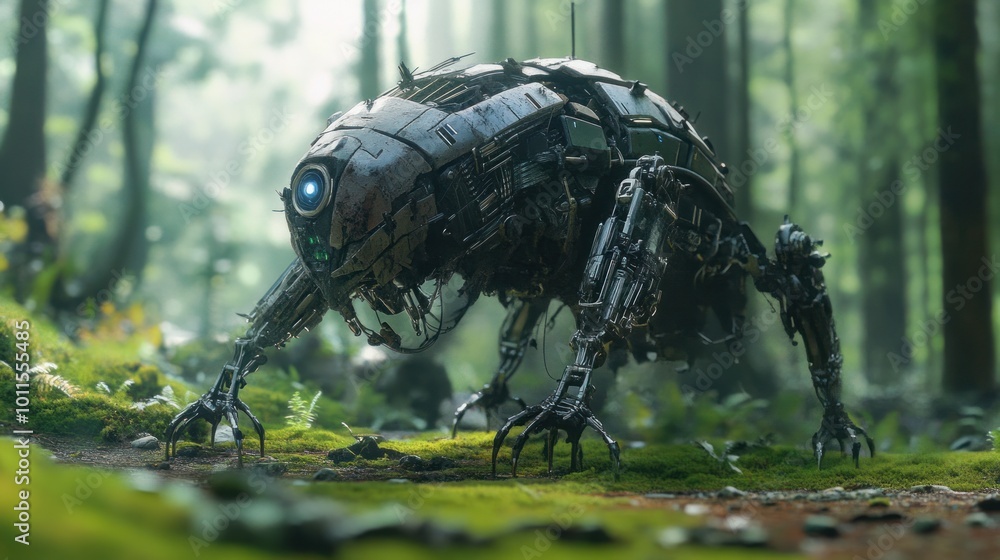 A sci-fi concept of a bionic animal with mechanical limbs, augmented ...