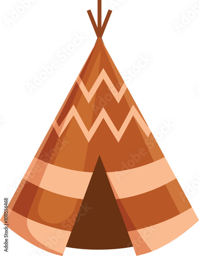 Brown teepee tent standing for indian culture illustration on white background