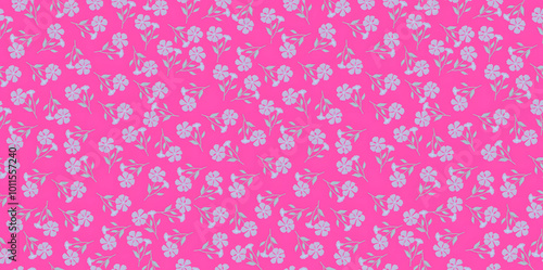 Seamless Light Purple Floral Pattern with Pink Background