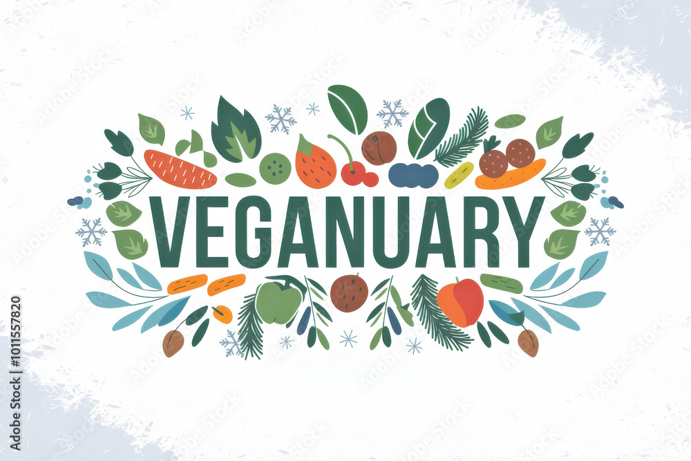 Fototapeta premium Veganuary Design for Promotions, Posters, and Flyers - Fresh Vegetables and Fruits Illustration