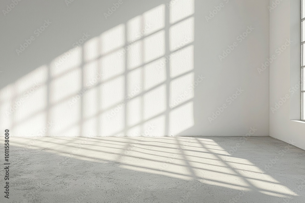 Obraz premium Window Light Casting Geometric Shadows on a White Wall and Floor