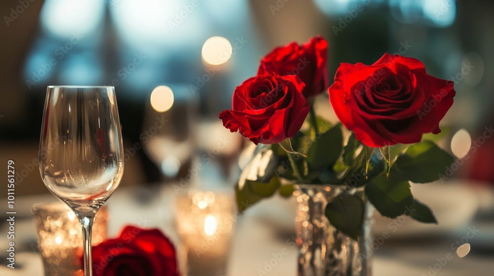 Romantic dining with red roses, feng shui ambiance, symbolizing love and passion in an intimate setting Romantic dining with red roses, feng shui ambiance, symbolizing love and passion in an intimate setting