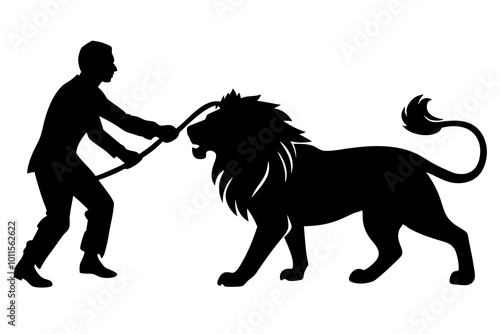 Silhouette of a Person Taming a Majestic Lion