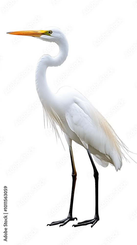 Fototapeta premium Great Egret Bird on White Background, Photo Realistic, Pattern Background, Wallpaper, Cover and Screen for Smartphone, PC, Laptop, 9:16 and 16:9 Format