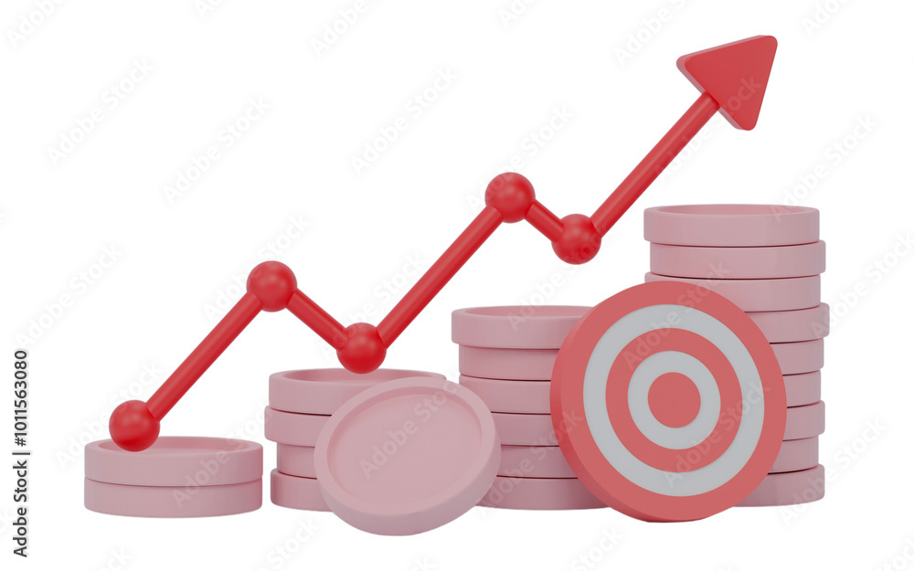 Business chart graphics and coin stacks isolated on transparent background. 3D render. Business chart graphics and coin stacks isolated on transparent background. 3D render.