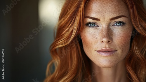 Close-up Portrait of a Woman with Red Hair and Freckles