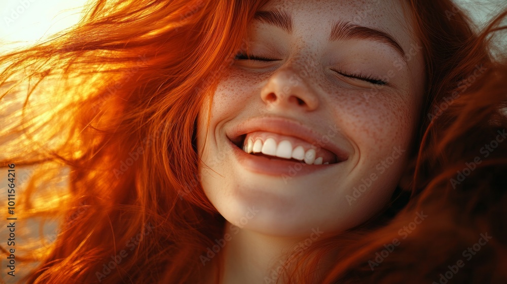 Smiling Redhead with Freckles - Portrait of a Beautiful Woman Smiling Redhead with Freckles - Portrait of a Beautiful Woman