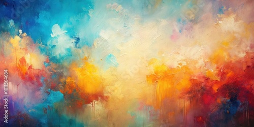 A vibrant abstract landscape with a mix of blues, yellows, and reds, creating a sense of depth and movement.