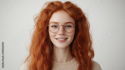 Smiling Woman with Red Hair and Glasses - Portrait Photography