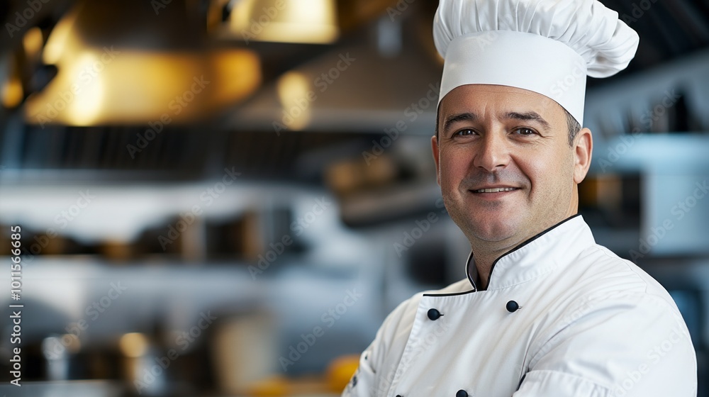 Smiling Chef in a Restaurant Kitchen - Culinary Expertise Smiling Chef in a Restaurant Kitchen - Culinary Expertise