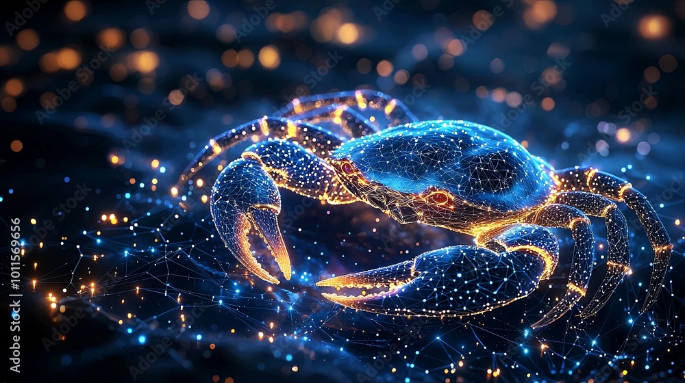 An artistic neon crab illustrated with vibrant digital nodes, set against a nebula-streaked sky, representing a fusion of futuristic design and cosmic wonder. An artistic neon crab illustrated with vibrant digital nodes, set against a nebula-streaked sky, representing a fusion of futuristic design and cosmic wonder.