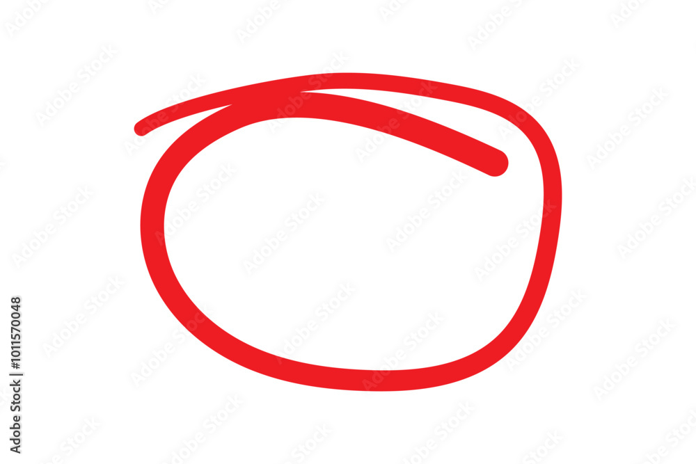 Set of hand drawn red circles and ovals. Highlight circle frames. Ellipses in doodle style. Vector illustration isolated on white background. Vector illustration.