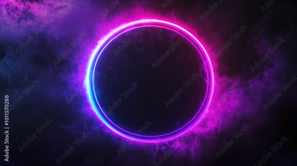 Fototapeta premium A vibrant glowing circle surrounded by colorful nebula-like effects in a dark setting.