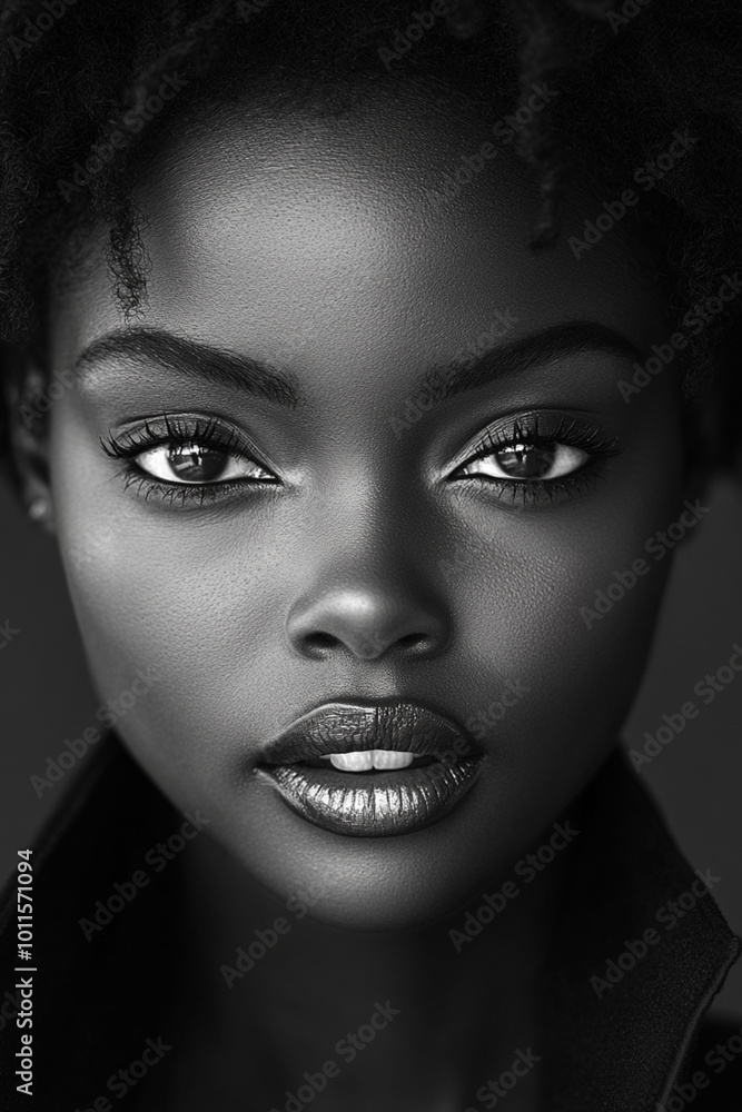 black and white portrait of beautiful woman with intense eyes and full lips black and white portrait of beautiful woman with intense eyes and full lips