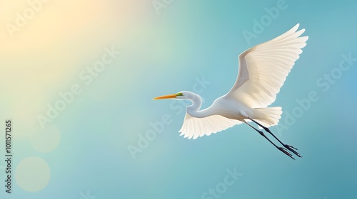 Great Egret Bird Flying in Nature Under Blue Sky, Photo Realistic, Pattern Background, Wallpaper, Cover and Screen for Smartphone, PC, Laptop, 9:16 and 16:9 Format