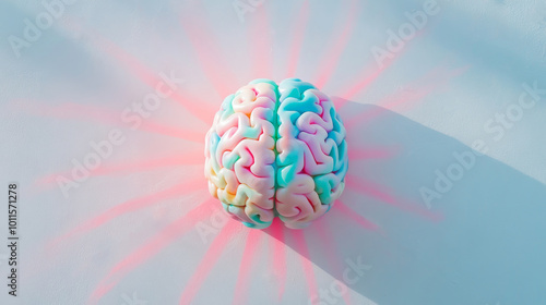 A stylized brain with colorful rays radiating out, symbolizing mental clarity and wellness