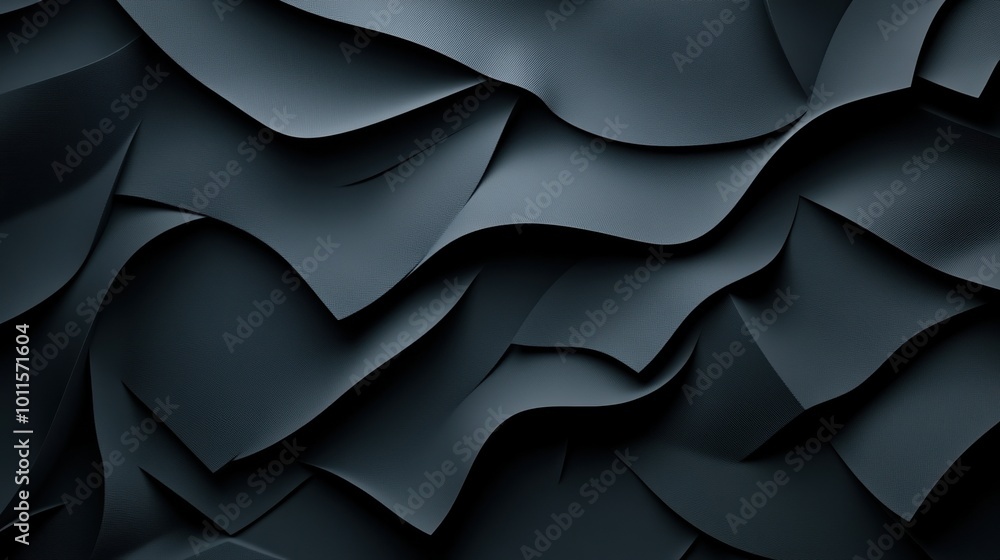 Obraz premium Abstract dark wavy texture, smooth folds in black for modern design.