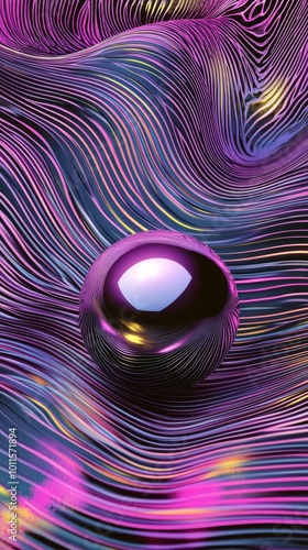 Colorful Abstract Patterns With a Reflective Sphere on an Artistic Background