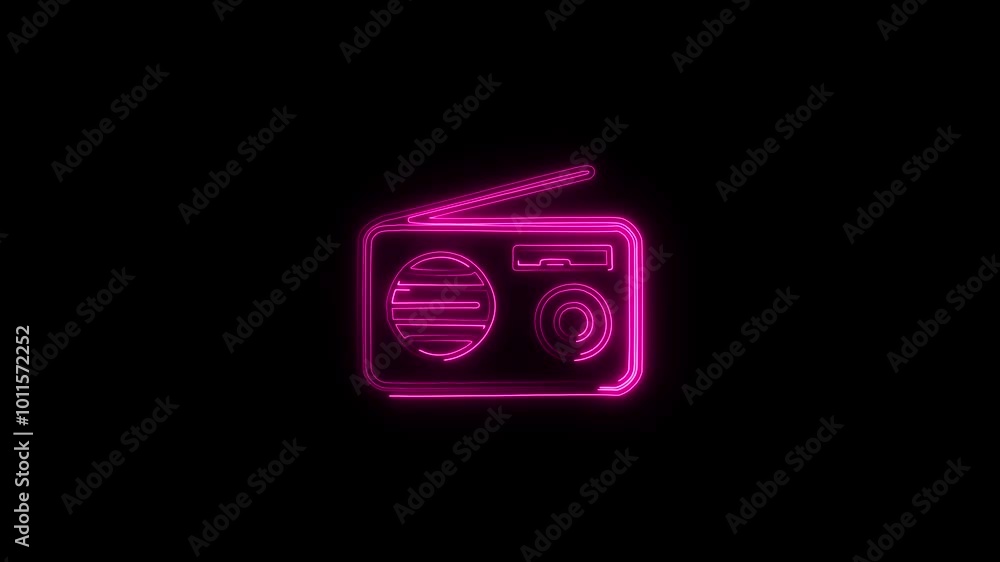 Neon radio icon animation. Tape recorder neon signboard icon concept. Neon radio icon animation. Tape recorder neon signboard icon concept.