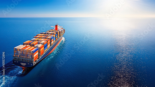 large container ship is sailing on the calm sea © PRASANNAPIX