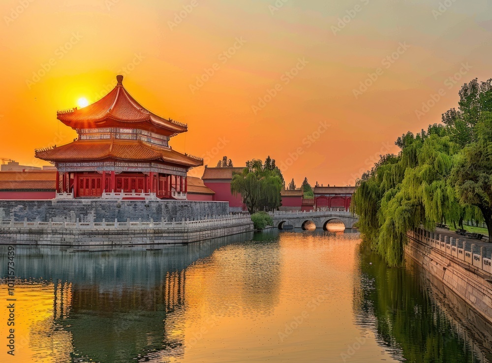 ancient Chinese architecture and river ancient Chinese architecture and river