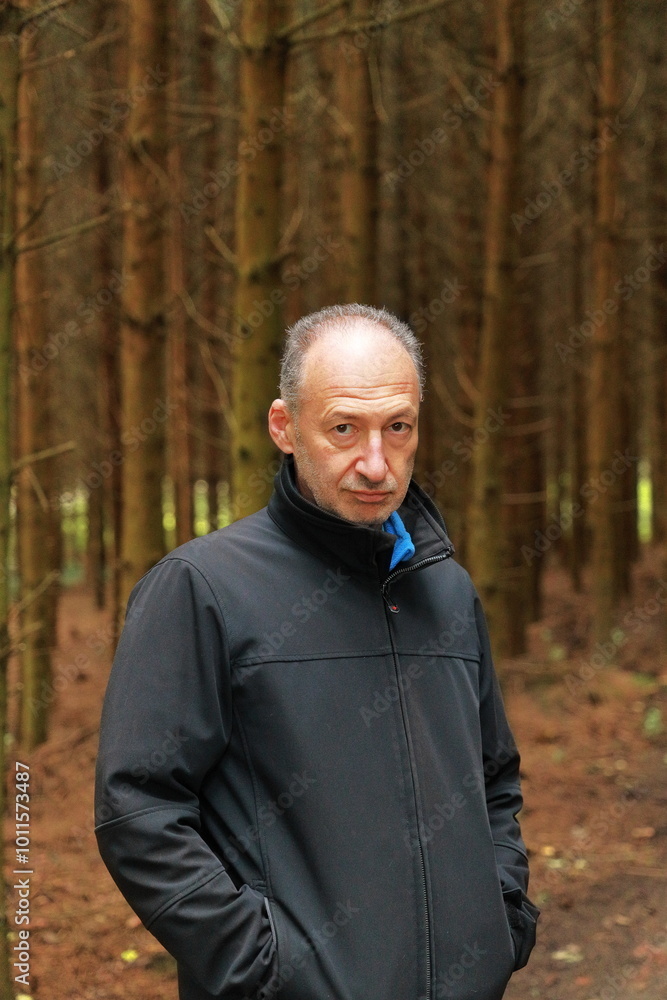 portrait of a man against the background of a forest, man in the forest, portrait, man, adult, age, mushroom picker, mood portrait of a man against the background of a forest, man in the forest, portrait, man, adult, age, mushroom picker, mood