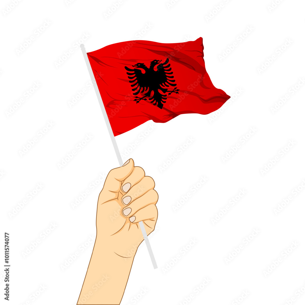 Vector illustration of Albania flag in hand on transparent background Vector illustration of Albania flag in hand on transparent background