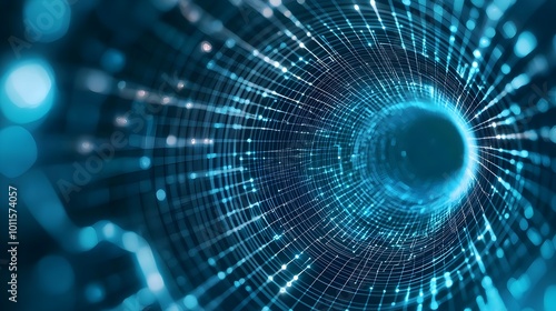 Futuristic Cybernetic Tunnel of Glowing Algorithms - Immersive Digital Flow in Endless Tech Depth of Virtual Architecture