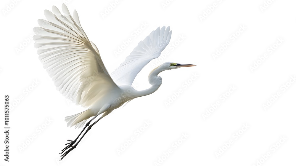 Great Egret Bird Flying on White Background, Photo Realistic, Pattern Background, Wallpaper, Cover and Screen for Smartphone, PC, Laptop, 9:16 and 16:9 Format